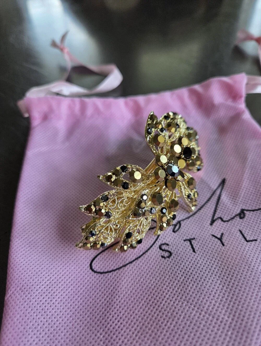 Soho Style Crystal Studded Leaves  Bouquet Barrette New Bridal Whimsical